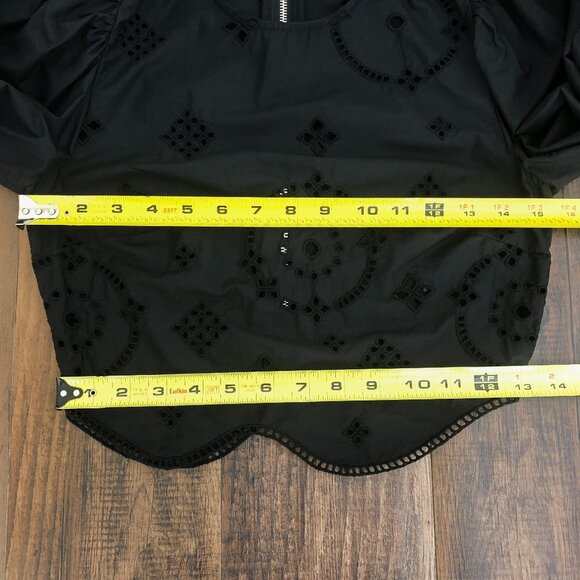 Ganni Broderie Anglaise Cropped Blouse Top Eyelet Embroidered Size XS * in Black - Picture 13 of 16